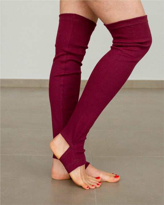 Polaina Longa com Pézinho em Algodão Canelado Vinho