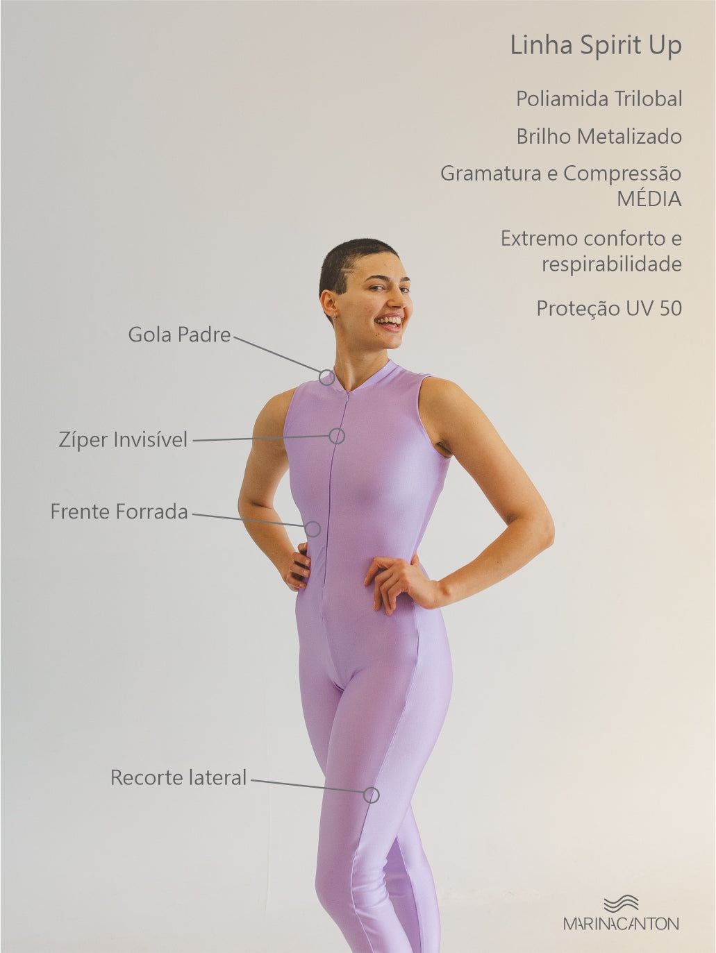 Macação Spirit Pilates com Zíper Lavanda