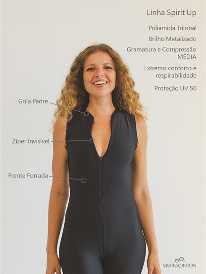 Macação Spirit Pilates com Zíper Preto