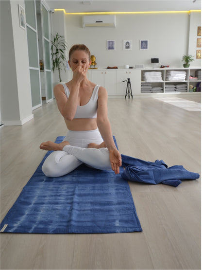 Toalha de Ajuste 100% Algodão com Tingimento Artesanal - Tie Dye Azul Mar