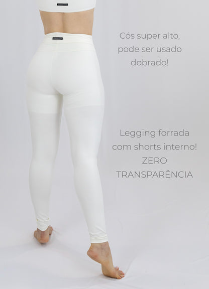 Legging Bio Light Cós Alongado com Shorts Interno Clássicos Off White