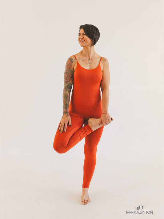 Macacão Bio Light Alcinha Costas V com Shorts Interno Colors Laranja Terracota