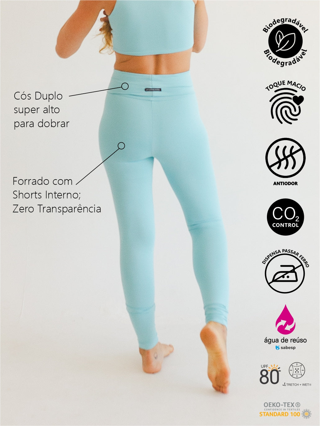 Legging Bio Light Cós Alongado com Shorts Interno Colors Azul Meditação