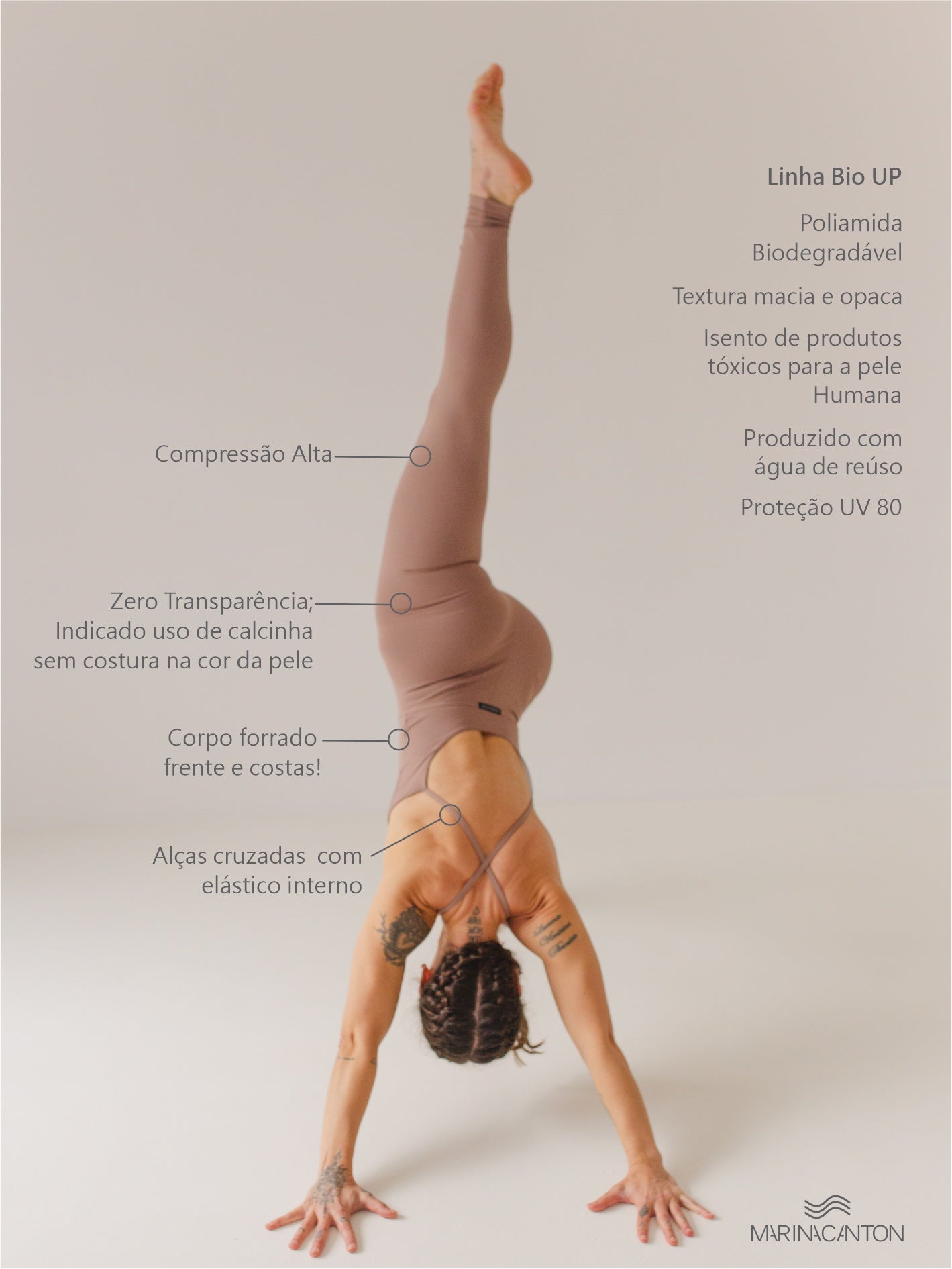 Macacão Bio UP Compress Alça Cruzada Avelã