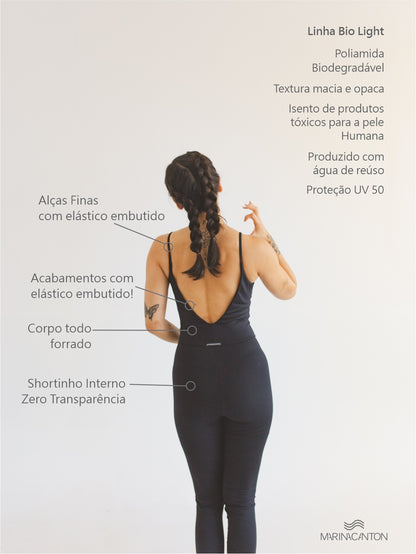 Macacão Bio Light Alcinha Costas V com Shorts Interno Clássicos Preto