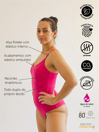 Body Maiô Bio Light Duplo de Alcinha Colors Rosa Choque