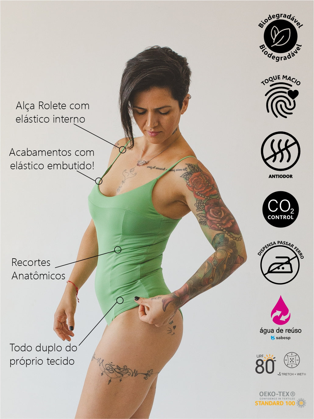 Body Maiô Bio Light Duplo de Alcinha Colors Verde Sálvia