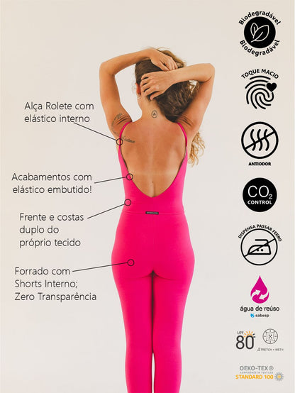 Macacão Bio Light Alcinha Costas V com Shorts Interno Colors Rosa Choque
