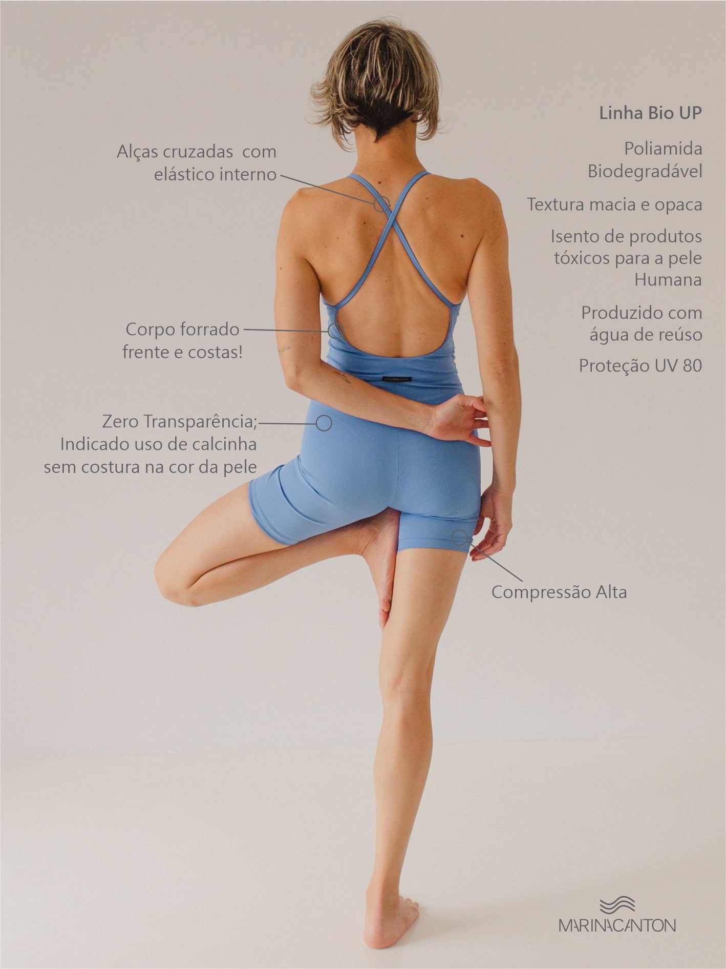 Macaquinho Bio UP Compress Alça Cruzada Azul Índigo