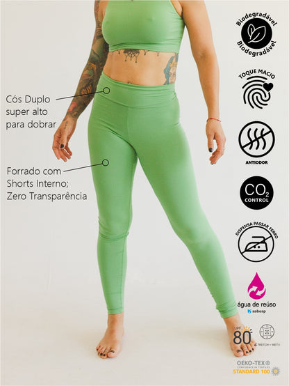 Legging Bio Light Cós Alongado com Shorts Interno Colors Verde Sálvia