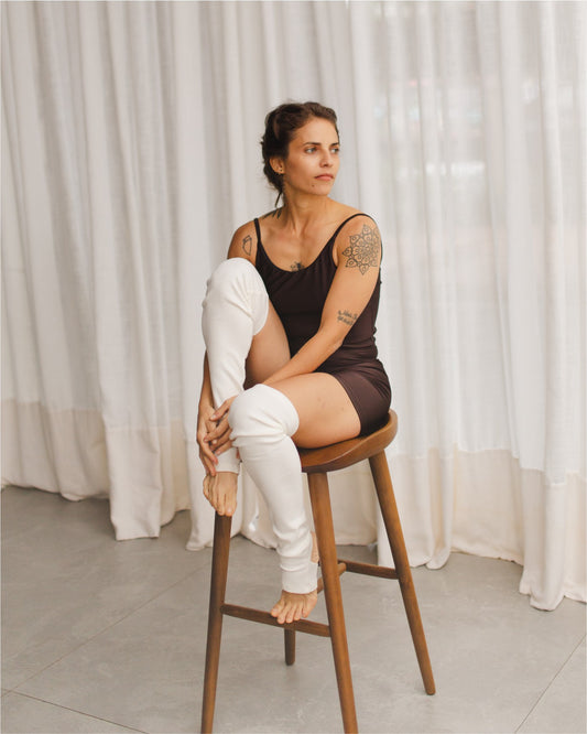 Polaina Longa com Pézinho em Algodão Canelado Off White