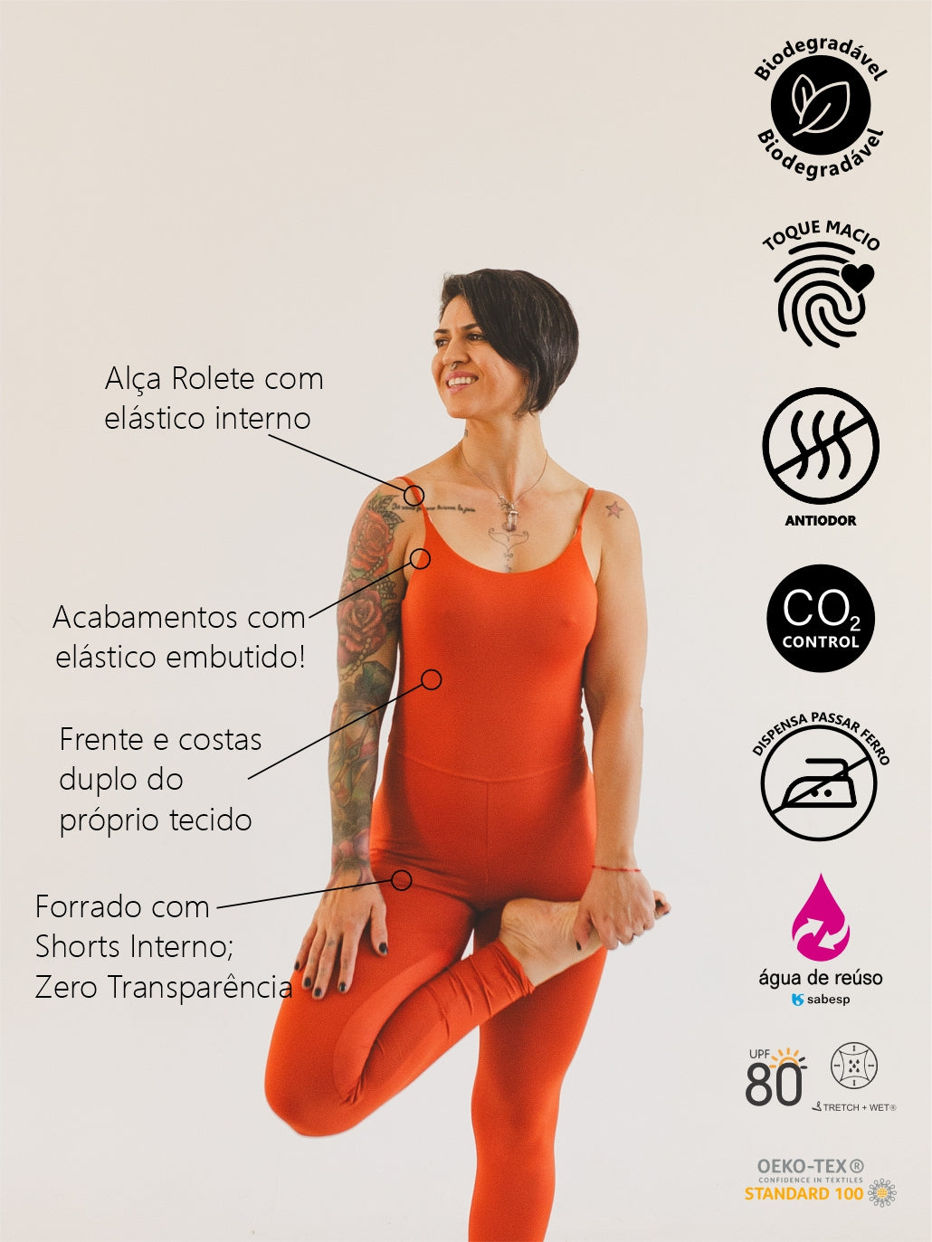 Macacão Bio Light Alcinha Costas V com Shorts Interno Colors Laranja Terracota