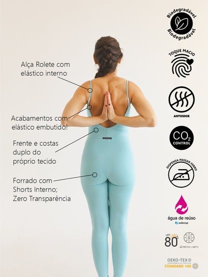 Macacão Bio Light Alcinha Costas V com Shorts Interno Colors Azul Meditação