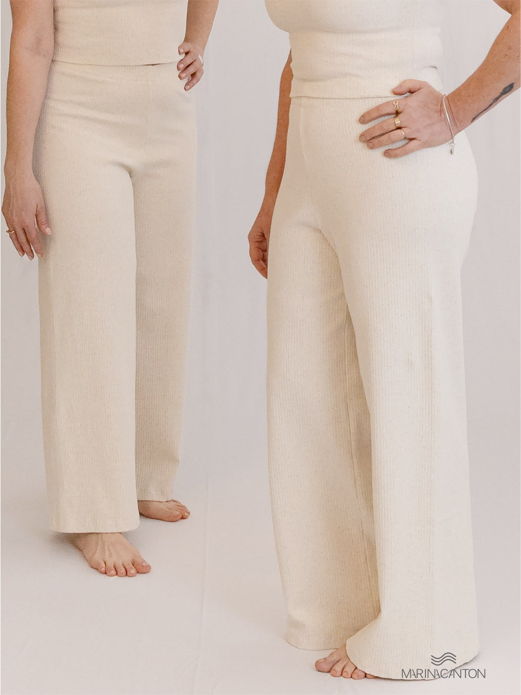 Conjunto Semear Cropped Canelado Linho + Calça Pantacourt Canelado Linho