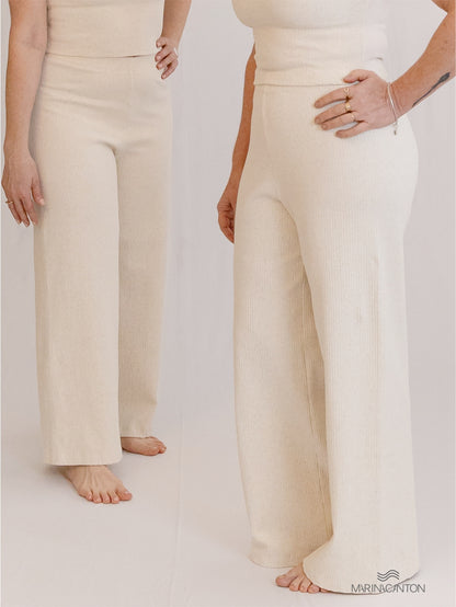 Conjunto Semear Cropped Canelado Linho + Calça Pantacourt Canelado Linho