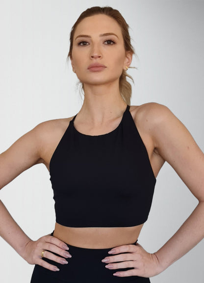 Conjunto Bio UP, Top Alça Cruzada + Legging de Pézinho Cintura Alta - Preto