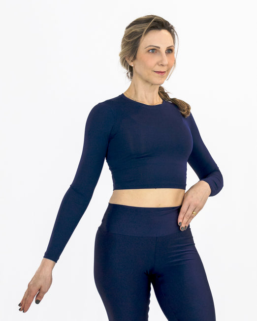 Cropped Breathe Manga Longa Marinho