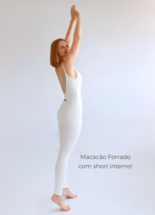 Macacão Bio Light Alcinha Costas V com Shorts Interno Clássicos Branco