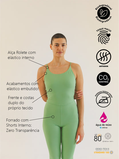 Macacão Bio Light Alcinha Costas V com Shorts Interno Colors Verde Sálvia
