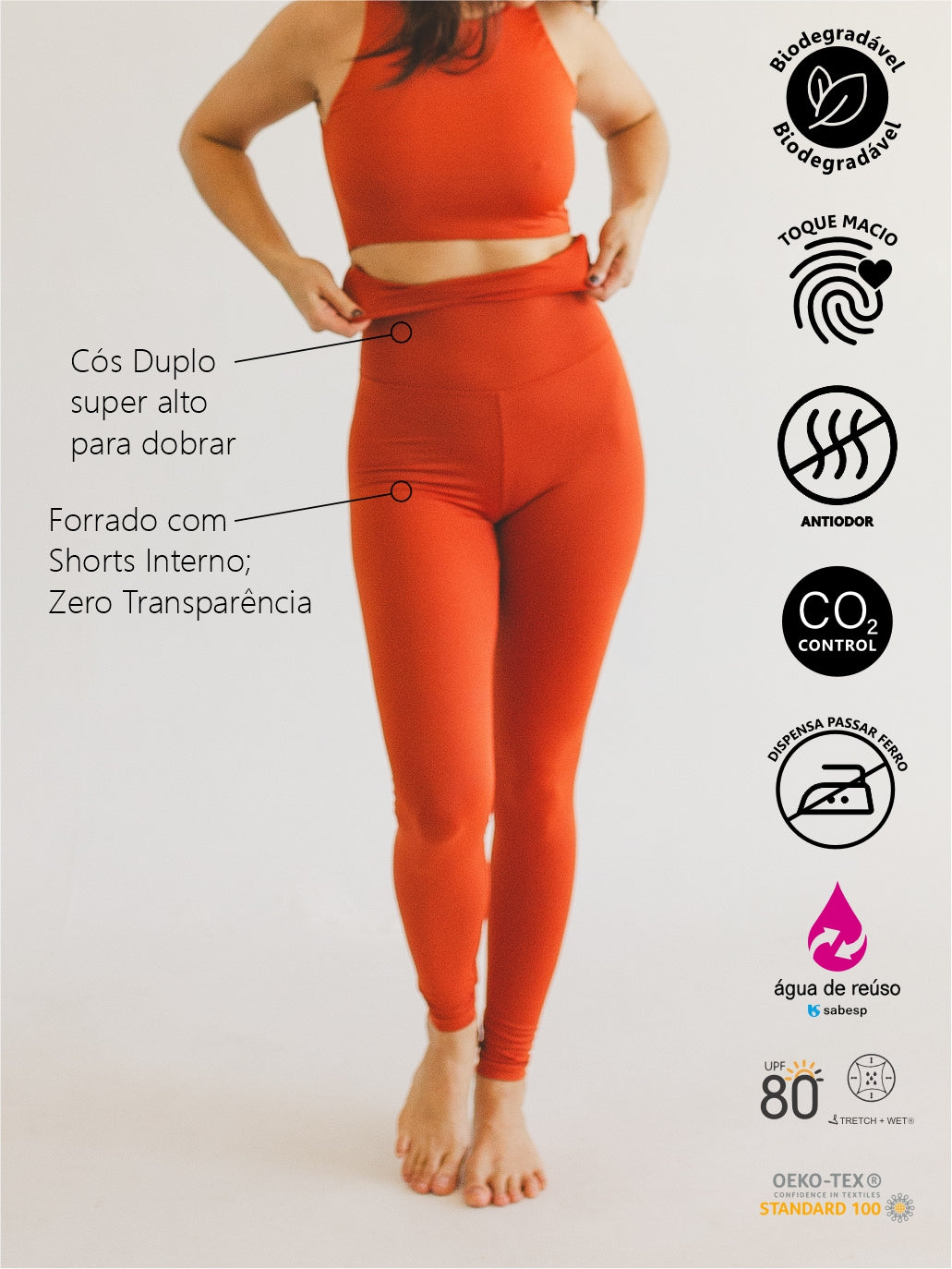 Legging Bio Light Cós Alongado com Shorts Interno Colors Laranja Terracota