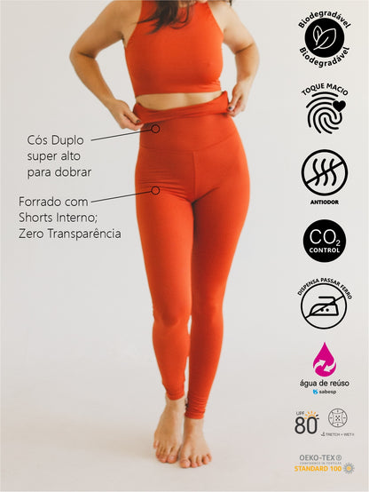 Legging Bio Light Cós Alongado com Shorts Interno Colors Laranja Terracota