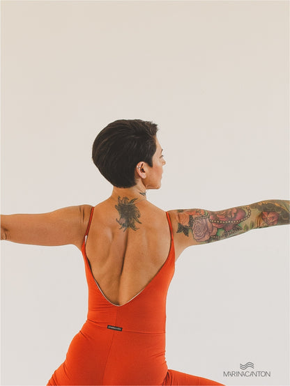 Macaquinho Bio Light Alcinha Costas V com Shorts Duplo Colors Laranja Terracota