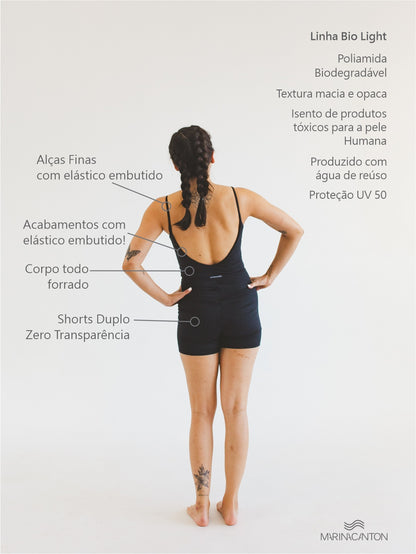 Macaquinho Bio Light Alcinha Costas V com Shorts Duplo Clássicos Preto