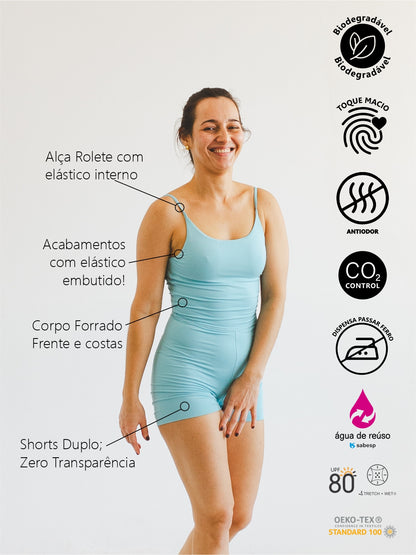 Macaquinho Bio Light Alcinha Costas V com Shorts Duplo Colors Azul Meditação