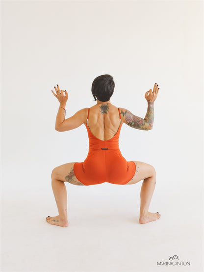 Macaquinho Bio Light Alcinha Costas V com Shorts Duplo Colors Laranja Terracota