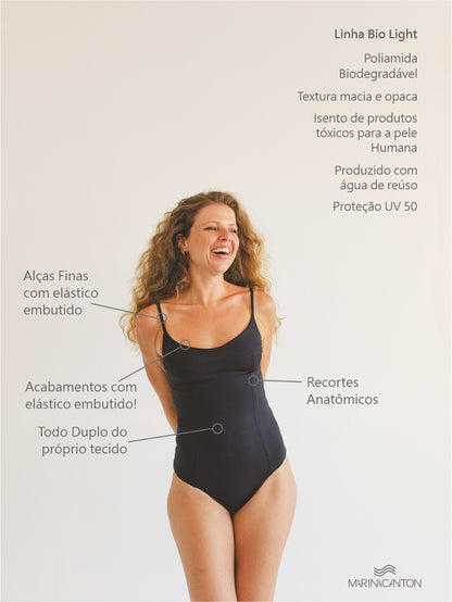 Body Maiô Bio Light Duplo de Alcinha Clássicos Preto